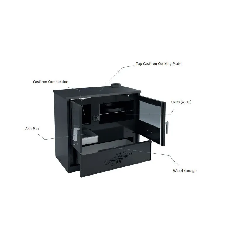 Cucina a legna Blinky FIORELLA 9 kW in acciaio con forno e certificazione 3 stelle